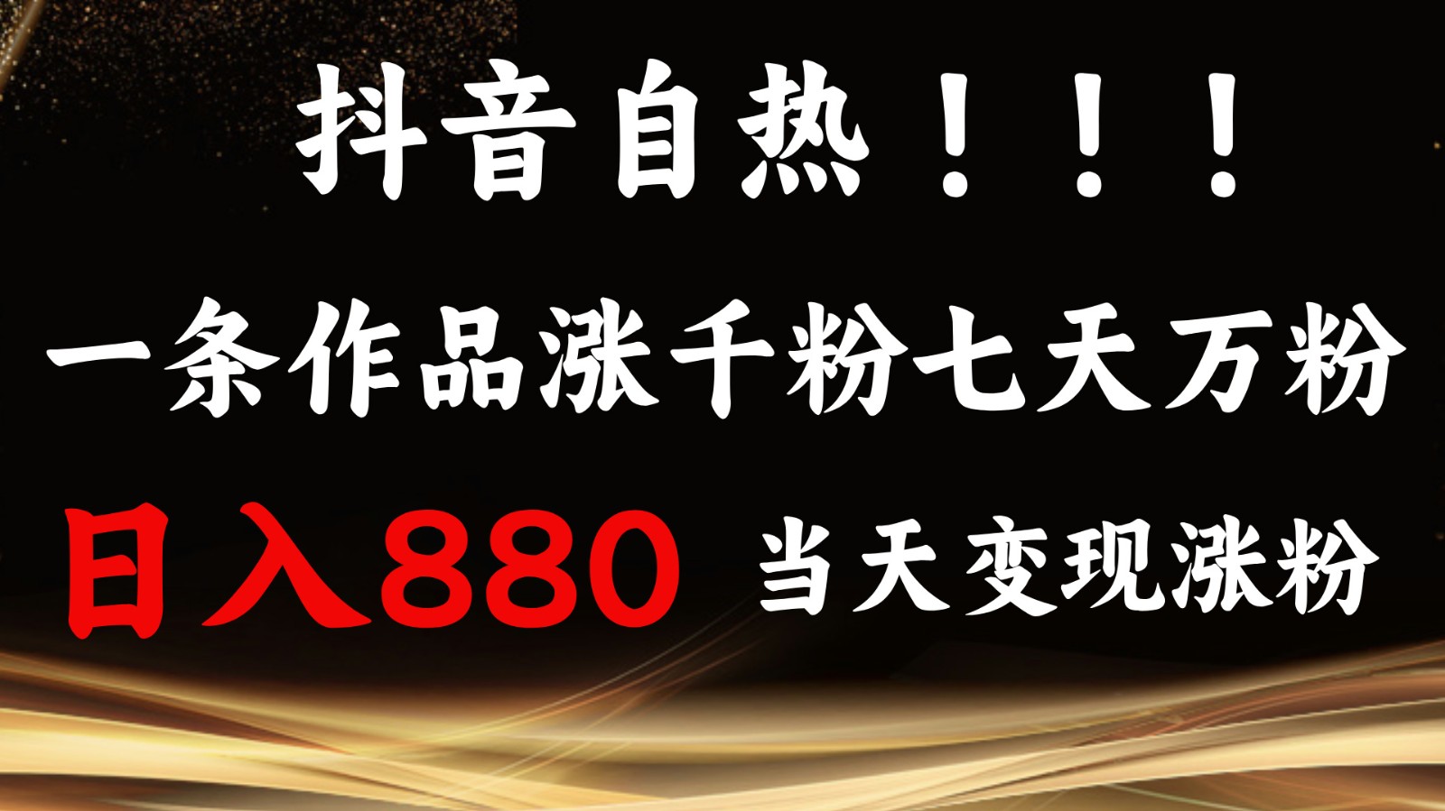 抖音小红书自热，一条作品1000粉，7天万粉，单日880_免费分享网络创业,副业,信息差项目的老牌资源整合平台！金铲子项目