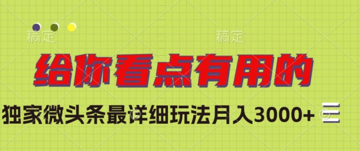 独家微头条最详细玩法，【揭秘】_免费分享网络创业,副业,信息差项目的老牌资源整合平台！金铲子项目