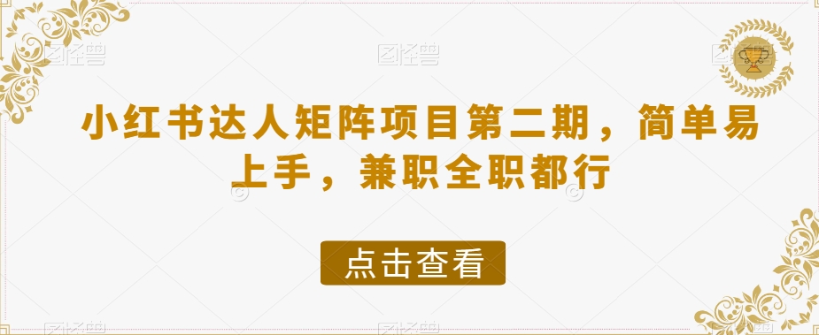 小红书达人矩阵项目第二期，简单易上手，兼职全职都行_免费分享网络创业,副业,信息差项目的老牌资源整合平台！金铲子项目
