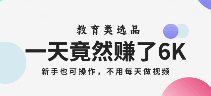 一天竟然赚了6000多，教育类选品，新手也可操作，更不用每天做短视频【揭秘】_免费分享网络创业,副业,信息差项目的老牌资源整合平台！金铲子项目
