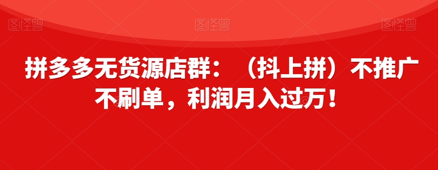 拼多多无货源店群：（抖上拼）不推广不刷单，利润【揭秘】_免费分享网络创业,副业,信息差项目的老牌资源整合平台！金铲子项目