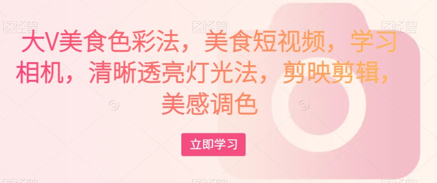 大V美食色彩法，美食短视频，学习相机，清晰透亮灯光法，剪映剪辑，美感调色_免费分享网络创业,副业,信息差项目的老牌资源整合平台！金铲子项目