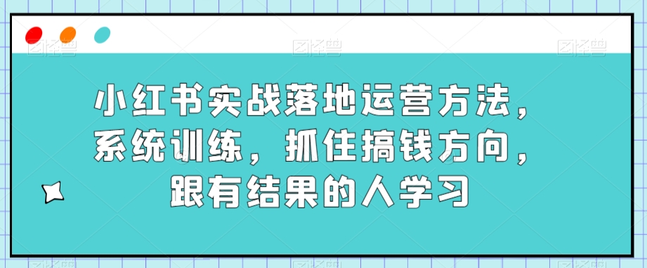 小红书实战落地运营方法，系统训练，抓住搞钱方向，跟有结果的人学习_免费分享网络创业,副业,信息差项目的老牌资源整合平台！金铲子项目