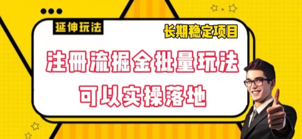 注册流掘金批量玩法，可以实操落地【揭秘】_免费分享网络创业,副业,信息差项目的老牌资源整合平台！金铲子项目