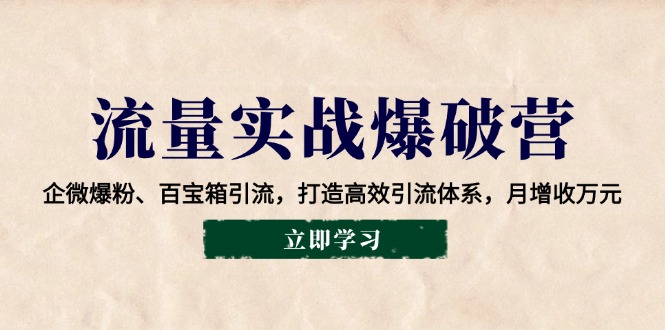 流量实战爆破营：企微爆粉、百宝箱引流，打造高效引流体系，月增收_免费分享网络创业,副业,信息差项目的老牌资源整合平台！金铲子项目