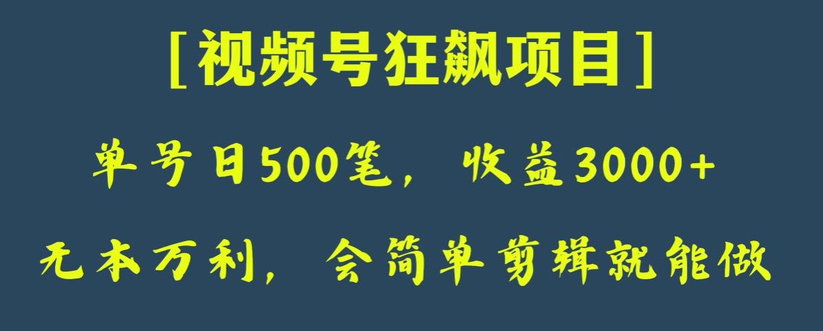 日收款500笔，纯，视频号狂飙项目，会简单剪辑就能做【揭秘】_免费分享网络创业,副业,信息差项目的老牌资源整合平台！金铲子项目