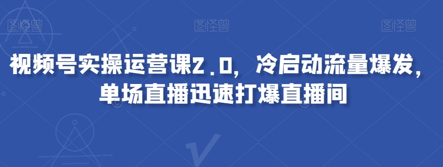 视频号实操运营课2.0，冷启动流量爆发，单场直播迅速打爆直播间_免费分享网络创业,副业,信息差项目的老牌资源整合平台！金铲子项目