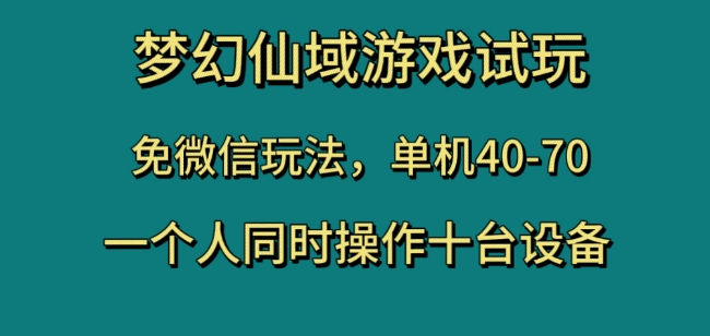 梦幻仙域游戏试玩，免微信玩法，单机40-70，一个人同时操作十台设备【揭秘】_免费分享网络创业,副业,信息差项目的老牌资源整合平台！金铲子项目