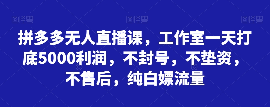 拼多多无人直播课，工作室一天打底5000利润，不封号，不垫资，不售后，纯白嫖流量_免费分享网络创业,副业,信息差项目的老牌资源整合平台！金铲子项目