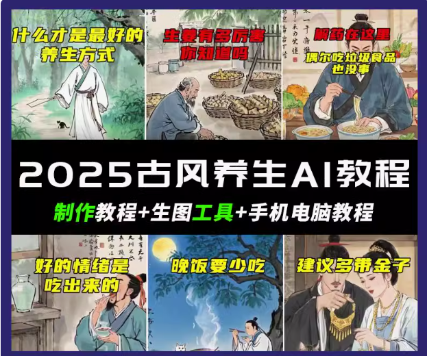 抖音AI古风养生视频教程五张涨粉_免费分享网络创业,副业,信息差项目的老牌资源整合平台！金铲子项目