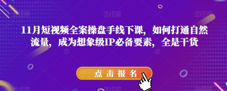 11月短视频全案操盘手线下课，如何打通自然流量，成为想象级IP必备要素，全是干货_免费分享网络创业,副业,信息差项目的老牌资源整合平台！金铲子项目