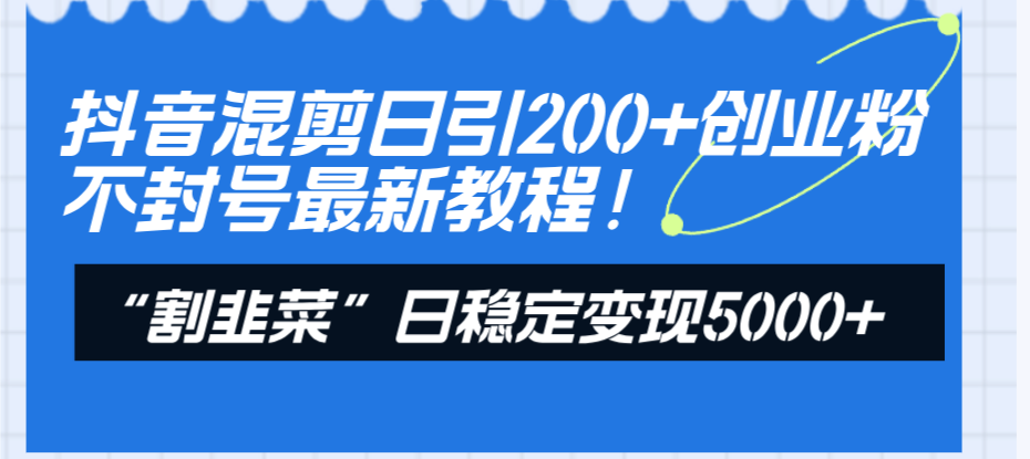 （8349期）抖音混剪日引创业粉不封号最新教程“割韭菜”日稳定5000_免费分享网络创业,副业,信息差项目的老牌资源整合平台！金铲子项目