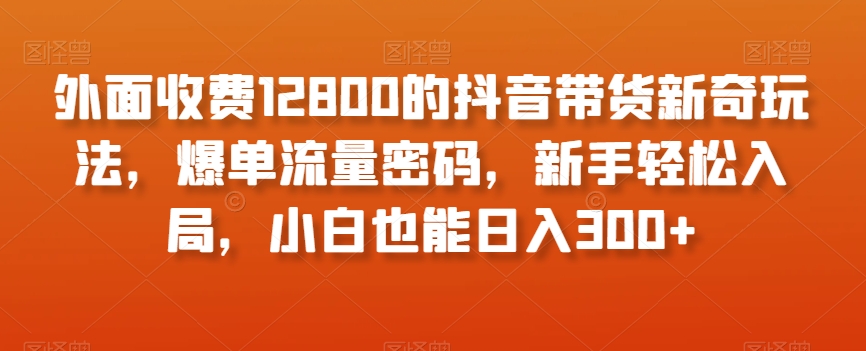 外面收费12800的抖音带货新奇玩法，爆单流量密码，新手入局，小白也能【揭秘】_免费分享网络创业,副业,信息差项目的老牌资源整合平台！金铲子项目