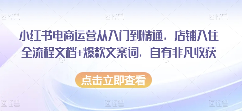 小红书电商运营从入门到精通，店铺入住全流程文档爆款文案词，自有非凡收获_免费分享网络创业,副业,信息差项目的老牌资源整合平台！金铲子项目