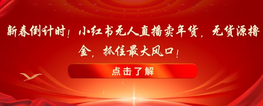 新春倒计时小红书无人直播卖年货，无货源撸金，抓住最大风口【揭秘】_免费分享网络创业,副业,信息差项目的老牌资源整合平台！金铲子项目
