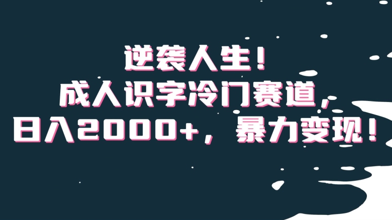 逆袭人生成人识字冷门赛道，0，暴力【揭秘】_免费分享网络创业,副业,信息差项目的老牌资源整合平台！金铲子项目