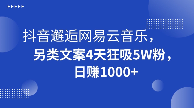 抖音邂逅网易云音乐，另类文案4天狂吸粉，【揭秘】_免费分享网络创业,副业,信息差项目的老牌资源整合平台！金铲子项目