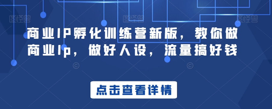 商业IP孵化训练营新版，教你做商业Ip，做好人设，流量搞好钱_免费分享网络创业,副业,信息差项目的老牌资源整合平台！金铲子项目