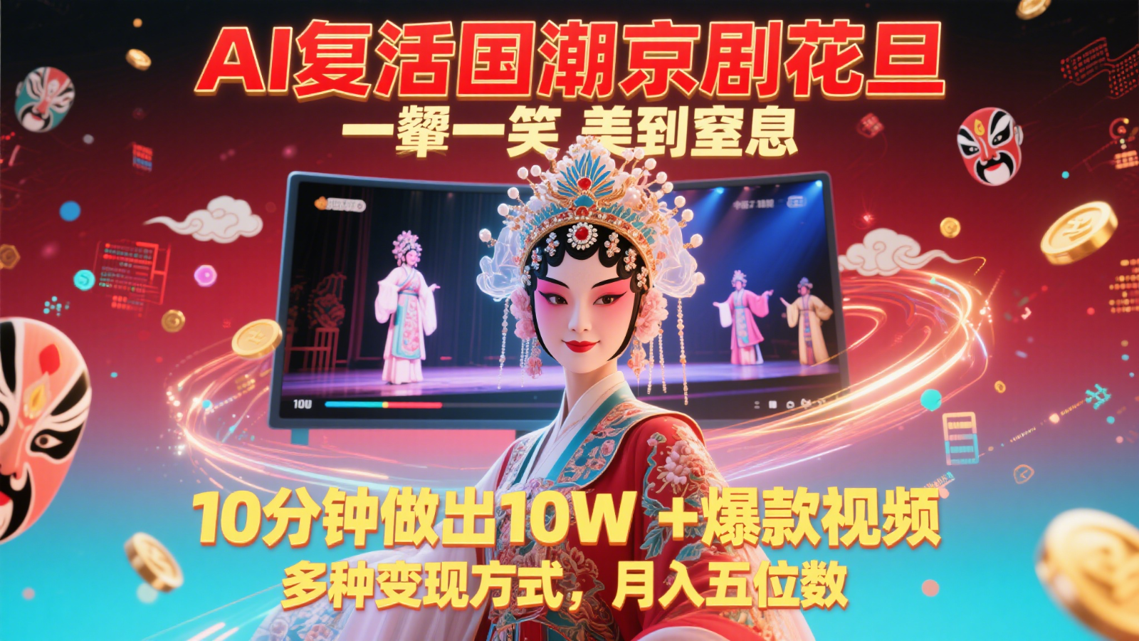 AI复活国潮京剧花旦，一颦一笑美到窒息，10分钟做出爆款视频，多种方式_免费分享网络创业,副业,信息差项目的老牌资源整合平台！金铲子项目
