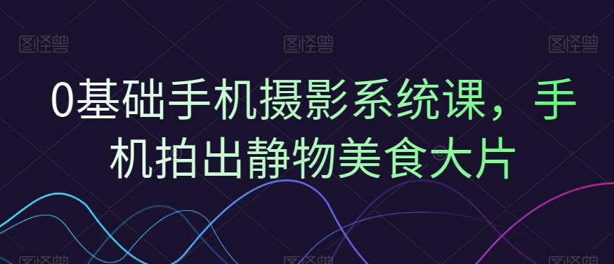 0基础手机摄影系统课，手机拍出静物美食大片_免费分享网络创业,副业,信息差项目的老牌资源整合平台！金铲子项目