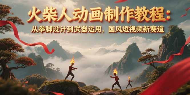 火柴人动画制作教程：从拳脚设计到武器运用，国风短视频新赛道_免费分享网络创业,副业,信息差项目的老牌资源整合平台！金铲子项目