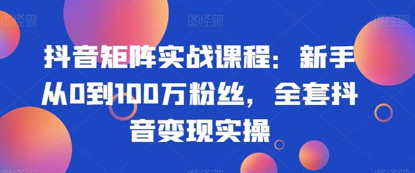 抖音矩阵实战课程：新手从0到100万粉丝，全套抖音实操_免费分享网络创业,副业,信息差项目的老牌资源整合平台！金铲子项目