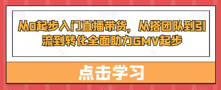 从0起步入门直播带货，​从搭团队到引流到转化全面助力GMV起步_免费分享网络创业,副业,信息差项目的老牌资源整合平台！金铲子项目