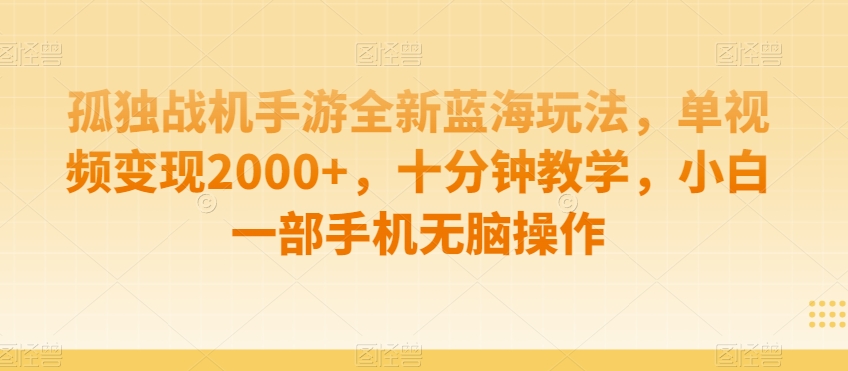 孤独战机手游全新蓝海玩法，单视频，十分钟教学，小白一部手机无脑操作_免费分享网络创业,副业,信息差项目的老牌资源整合平台！金铲子项目
