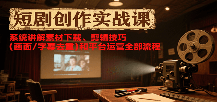 短剧创作实战课，系统讲解素材下载、剪辑技巧（画面/字幕去重）和平台运营全部流程_免费分享网络创业,副业,信息差项目的老牌资源整合平台！金铲子项目
