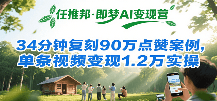 任推邦·即梦AI营，34分钟复刻90万点赞案例，单条视频1.2万实操_免费分享网络创业,副业,信息差项目的老牌资源整合平台！金铲子项目