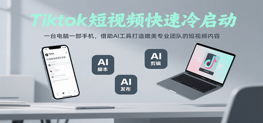 Tiktok短视频快速冷启动，一台电脑一部手机，借助AI工具打造媲美专业团队的短视频内容_免费分享网络创业,副业,信息差项目的老牌资源整合平台！金铲子项目