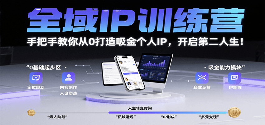 全域IP训练营，手把手教你从0打造吸金个人IP，开启第二人生_免费分享网络创业,副业,信息差项目的老牌资源整合平台！金铲子项目