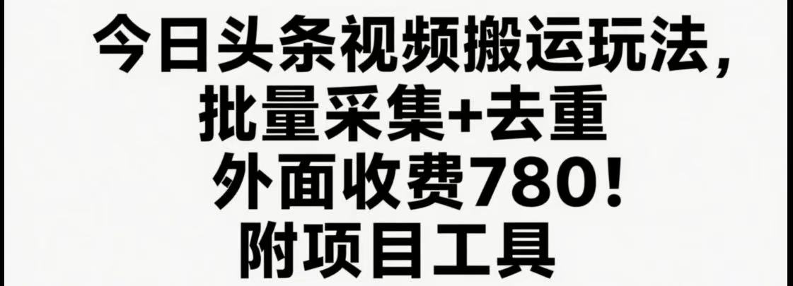 今日头条视频搬运玩法，软件一键去重，附项目工具_免费分享网络创业,副业,信息差项目的老牌资源整合平台！金铲子项目