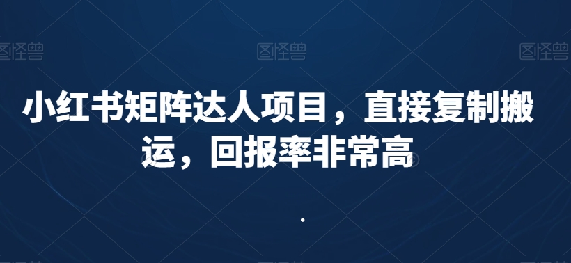 小红书矩阵达人项目，直接复制搬运，回报率非常高_免费分享网络创业,副业,信息差项目的老牌资源整合平台！金铲子项目