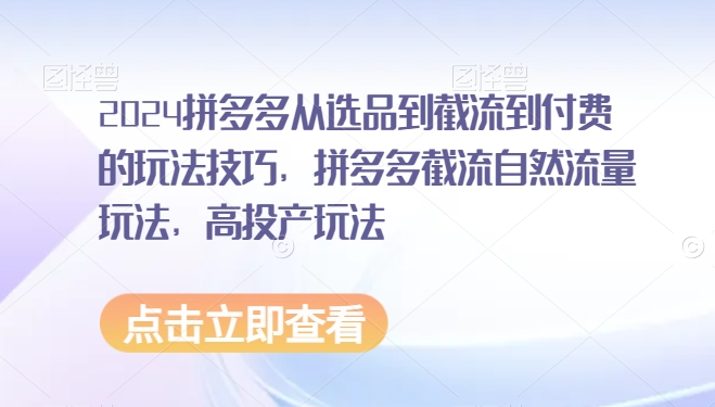 2024拼多多从选品到截流到付费的玩法技巧，拼多多截流自然流量玩法，高投产玩法_免费分享网络创业,副业,信息差项目的老牌资源整合平台！金铲子项目