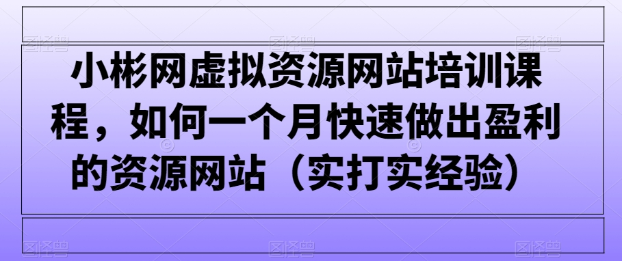 小彬网虚拟资源网站培训课程，如何一个月快速做出盈利的资源网站（实打实经验）_免费分享网络创业,副业,信息差项目的老牌资源整合平台！金铲子项目