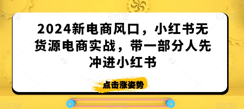 2024新电商风口，小红书无货源电商实战，带一部分人先冲进小红书_免费分享网络创业,副业,信息差项目的老牌资源整合平台！金铲子项目