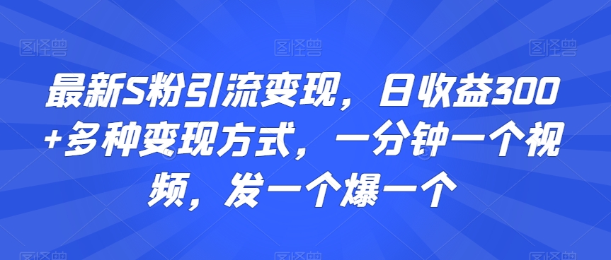 最新S粉引流，多种方式，一分钟一个视频，发一个爆一个_免费分享网络创业,副业,信息差项目的老牌资源整合平台！金铲子项目