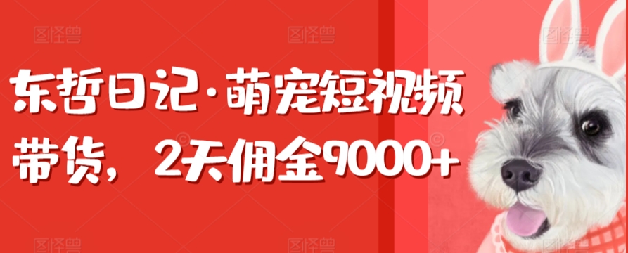 东哲日记·萌宠短视频带货，2天佣金9000_免费分享网络创业,副业,信息差项目的老牌资源整合平台！金铲子项目
