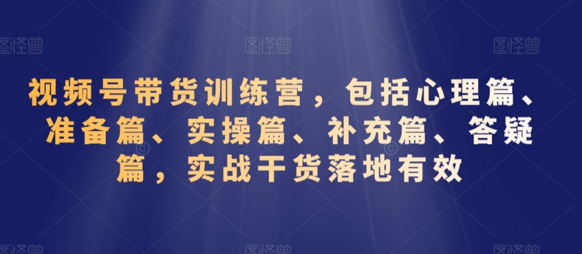 视频号带货训练营，包括心理篇、准备篇、实操篇、补充篇、答疑篇，实战干货落地有效_免费分享网络创业,副业,信息差项目的老牌资源整合平台！金铲子项目