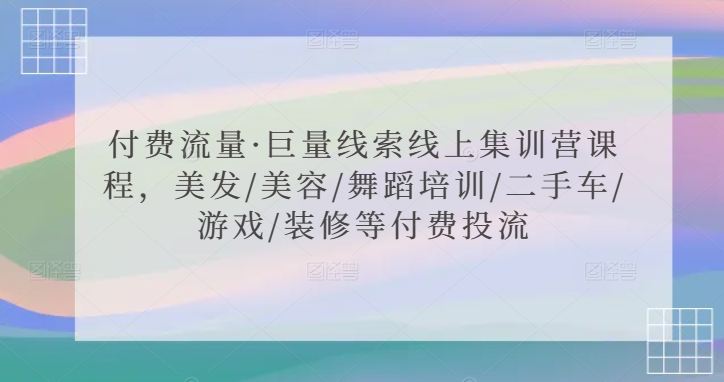 付费流量·巨量线索线上集训营课程，美发/美容/舞蹈培训/二手车/游戏/装修等付费投流_免费分享网络创业,副业,信息差项目的老牌资源整合平台！金铲子项目