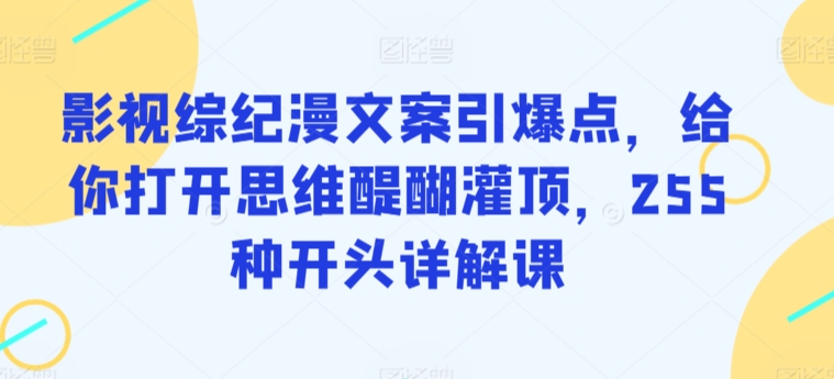 影视综纪漫文案引爆点，给你打开思维醍醐灌顶，255种开头详解课_免费分享网络创业,副业,信息差项目的老牌资源整合平台！金铲子项目
