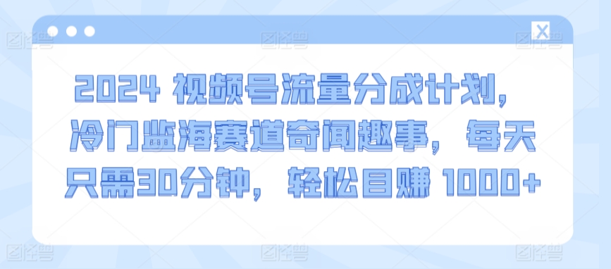 2024视频号流量分成计划，冷门监海赛道奇闻趣事，每天只需30分钟，目赚_免费分享网络创业,副业,信息差项目的老牌资源整合平台！金铲子项目
