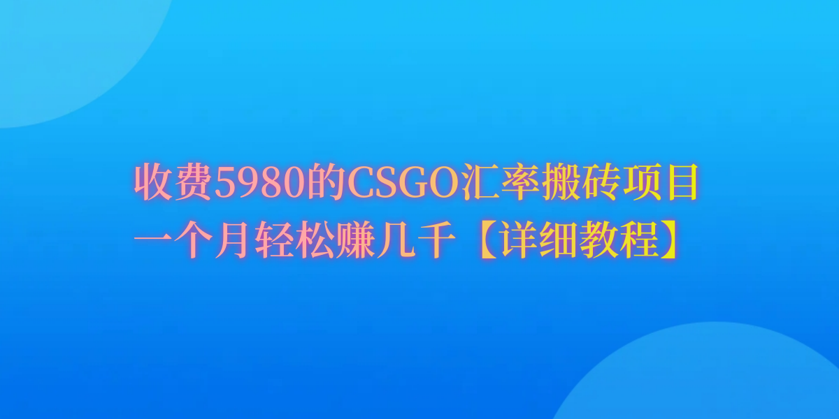 （9776期）CSGO装备搬砖，月综合率高达60%，你也可以_免费分享网络创业,副业,信息差项目的老牌资源整合平台！金铲子项目