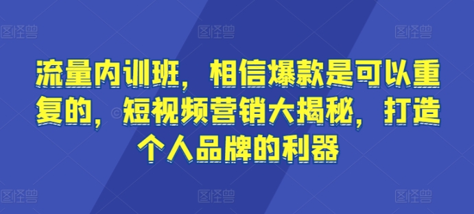 流量内训班，相信爆款是可以重复的，短视频营销大揭秘，打造个人品牌的利器_免费分享网络创业,副业,信息差项目的老牌资源整合平台！金铲子项目