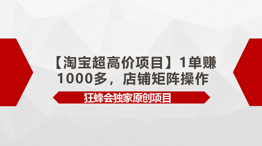 （9849期）【淘宝超高价项目】1单多，店铺矩阵操作_免费分享网络创业,副业,信息差项目的老牌资源整合平台！金铲子项目