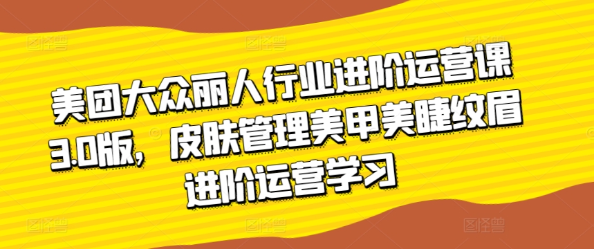 美团大众丽人行业进阶运营课3.0版，皮肤管理美甲美睫纹眉进阶运营学习_免费分享网络创业,副业,信息差项目的老牌资源整合平台！金铲子项目