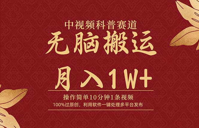 （9846期）中视频科普赛道，10分钟1条视频，条条爆款，100%过原创，无脑搬运_免费分享网络创业,副业,信息差项目的老牌资源整合平台！金铲子项目