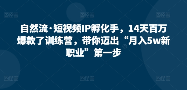 自然流·短视频IP孵化手，14天百万爆款了训练营，带你迈出“新职业”第一步_免费分享网络创业,副业,信息差项目的老牌资源整合平台！金铲子项目