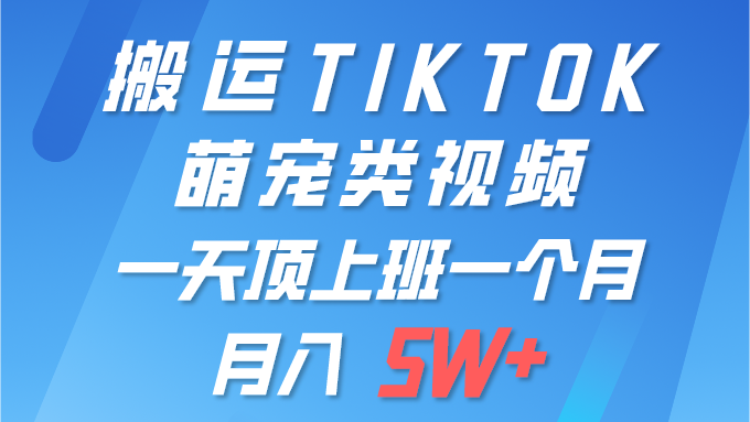 （9931期）一键搬运TIKTOK萌宠类视频一部手机即可操作所有平台均可发布_免费分享网络创业,副业,信息差项目的老牌资源整合平台！金铲子项目